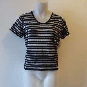 MADISON GRAY BLK/ WHITE STRIPED SHORT SLEEVE TOP L